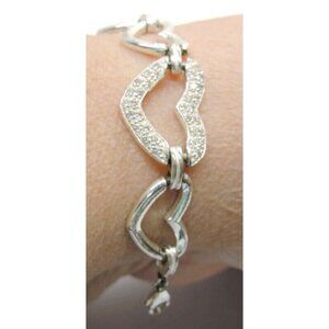 Heart Links Bracelet 8" Simulated Cubic Zirconia 925 Sterling Silver Vintage